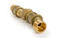 Several connected brass plumbing components at selective focus Royalty Free Stock Photo