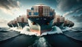 several container ships in the vast ocean, illustrating the concept of global shipping and transportation. Generative AI