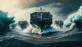 several container ships in the vast ocean, illustrating the concept of global shipping and transportation. Generative AI