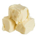 Several creamy butter cubes isolated