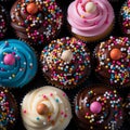 several cupcakes with colorful sprinkles and frosting