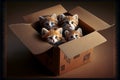 Several cute kittens are sitting in a box. AI generated.