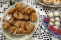 Several delicious snacks with chicken on white plate