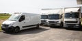 Several delivery van white logistic truck for service transportation distribution Royalty Free Stock Photo