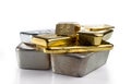 Several different gold and silver bullion. Royalty Free Stock Photo