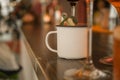 Several different smoothies in glasses of different shapes on the bar Royalty Free Stock Photo