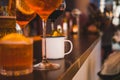 Several different smoothies in glasses of different shapes on the bar Royalty Free Stock Photo