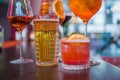 Several different smoothies in glasses of different shapes on the bar Royalty Free Stock Photo