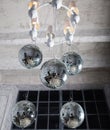 Several disco balls hanging under the ceiling - party decoration Royalty Free Stock Photo