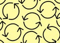 Several duplicates of bold black pair of looping arrows symbols signs light yellow backdrop