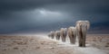 Several elephants walking in a line Royalty Free Stock Photo
