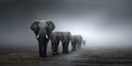 Several elephants walking in a line Royalty Free Stock Photo