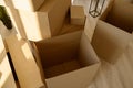 Several empty cardboard boxes top view closeup