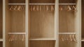 several empty hangers hanging in the empty closet for organizing the closet, 3d rendering