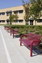 Several empty outdoor benches