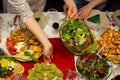 Several festive dishes at New Year`s Eve dinner. Royalty Free Stock Photo