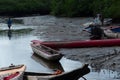 Several fishing canoes docked on the river in the Acupe district in the city of Santo Amaro, Bahia