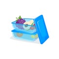 Food container, transparent, blue. Two plastic pack of food box for storing. Healthy food. Lunch box.