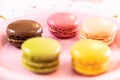 Several French multicolored macarons during a party