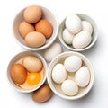 Eggs in bowls isolated on white background Royalty Free Stock Photo