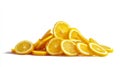 Vivid lemon slices on solid white background. AI image Royalty Free Stock Photo