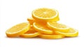 Vivid lemon slices on solid white background. AI image Royalty Free Stock Photo