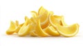 Vivid lemon slices on solid white background. AI image Royalty Free Stock Photo