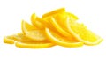 Vivid lemon slices on solid white background. AI image Royalty Free Stock Photo