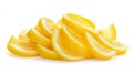 Vivid lemon slices on solid white background. AI image Royalty Free Stock Photo