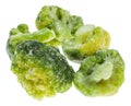 Several frozen broccoli flower-heads isolated