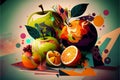 Various fruits illustrated in a very colorful way, Generative AI