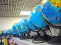 Several geographical globes on a shelf Royalty Free Stock Photo