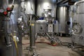 Several examples in state-of-the-art stainless steel equipment used in distilleries, wineries, and breweries across New York, 2018 Royalty Free Stock Photo