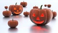 Several Halloween Pumpkins with One Cool and One Bad Royalty Free Stock Photo