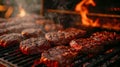 Flaming Hamburgers Sizzling on the BBQ. Generative AI Royalty Free Stock Photo