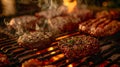 Juicy Hamburgers Sizzling on the BBQ. Generative AI Royalty Free Stock Photo