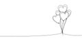 Several heart-shaped balloons continuous line drawing. One line art of decoration, accessory, , holiday, romance Royalty Free Stock Photo