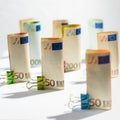 Several hundred euro banknotes. Euro banknotes random stacked. Royalty Free Stock Photo