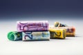 Several hundred euro banknotes stacked by value. Euro money concept. Rolls Euro banknotes. Euro currency.