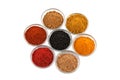 Several indian spices in glass bowls bowl Royalty Free Stock Photo