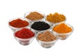 Several indian spices in glass bowls bowl Royalty Free Stock Photo