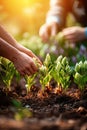 Group Tending Plants in Garden