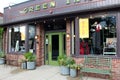 Beautiful shop with wood and brick siding windows filled with goods, Green Ink, Wickford, Rhode Island, 2018