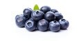 Several juicy blueberries placed individually, highlighting their rich color against a white surface , concept of