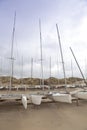 Several katamaran boats on beach Royalty Free Stock Photo