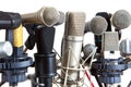 Several kind of conference meeting microphones on white Royalty Free Stock Photo