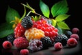 Several kinds of juicy, fresh berries. Position of prominence
