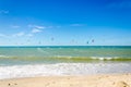 Several kite surfing on the air at the Cumbuco Royalty Free Stock Photo