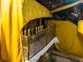 Several lamps are closed behind bars in the Christmas Cave in the Church of Nativity in Bethlehem in Palestine Royalty Free Stock Photo