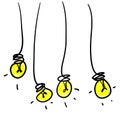 Several lamps hanging from above Bright Business Idea Concept with doodle hand drawn style vector